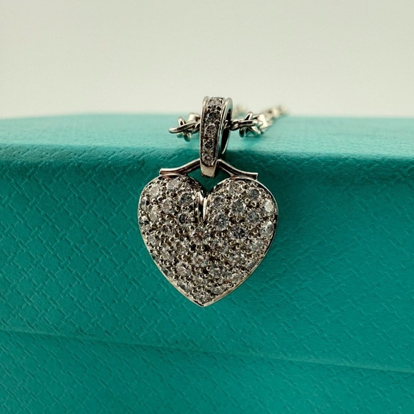Vtg. Tiffany & Co. Platinum Diamond Pave Heart Twist Chain Tennis Necklace 17" - Picture 3 of 9